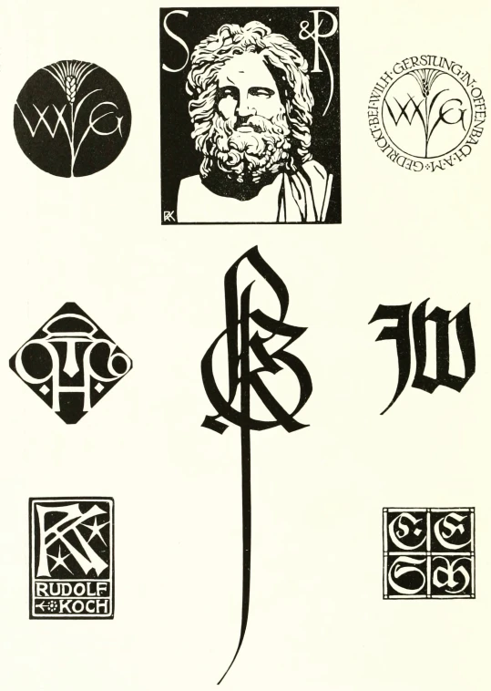 a series of symbols depicting people and letters in gothic writing