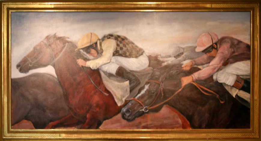 the painting is of horses in motion