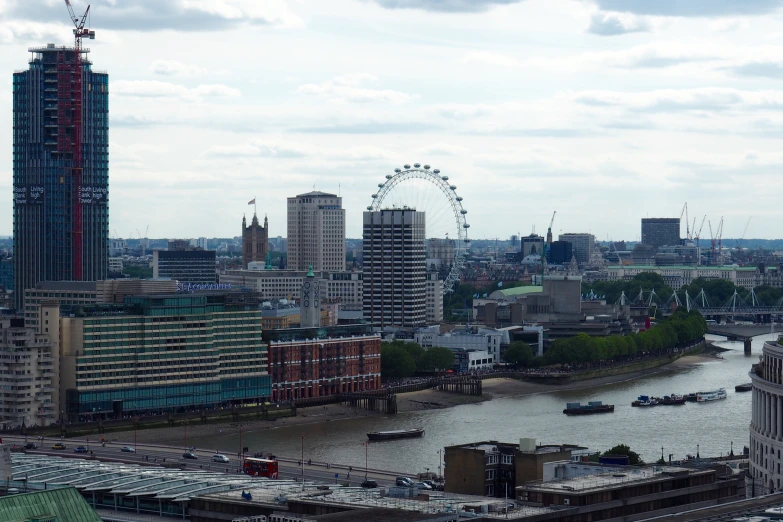 the large city has tall buildings on both sides of it