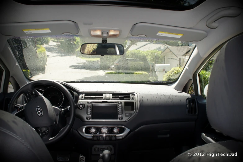 the interior view of a car with its dashboard showing