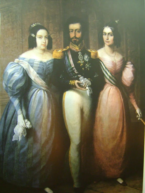 a painting of two men and a woman