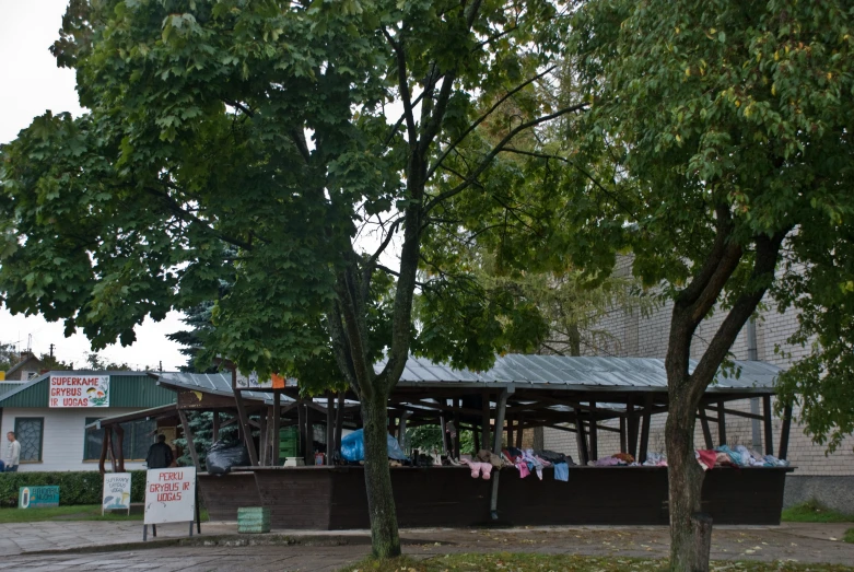 a store with several clothing items on the roof