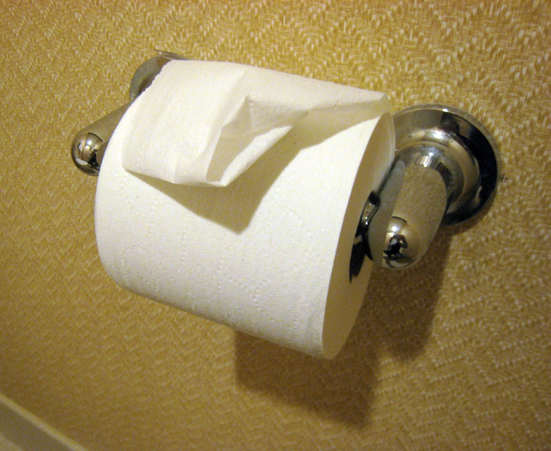 a white toilet paper hanging off a wall