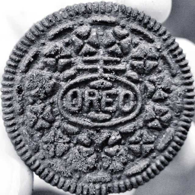 black and white image of an oreo cookie