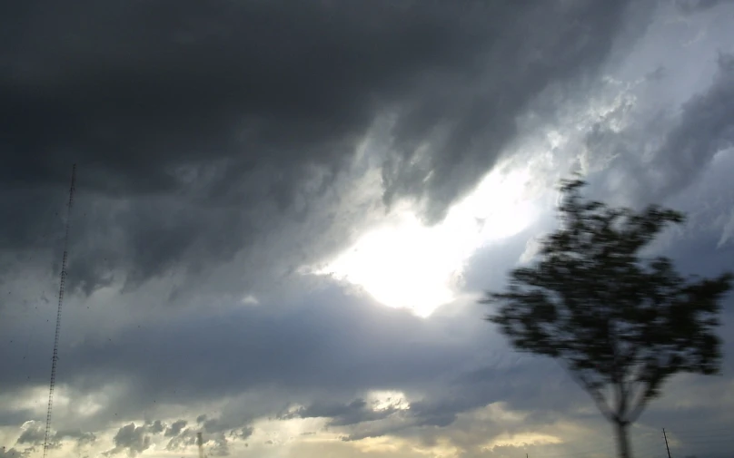 some dark clouds and a tree against a gray sky