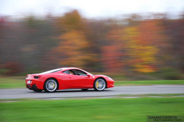 this is a red car that's on a track