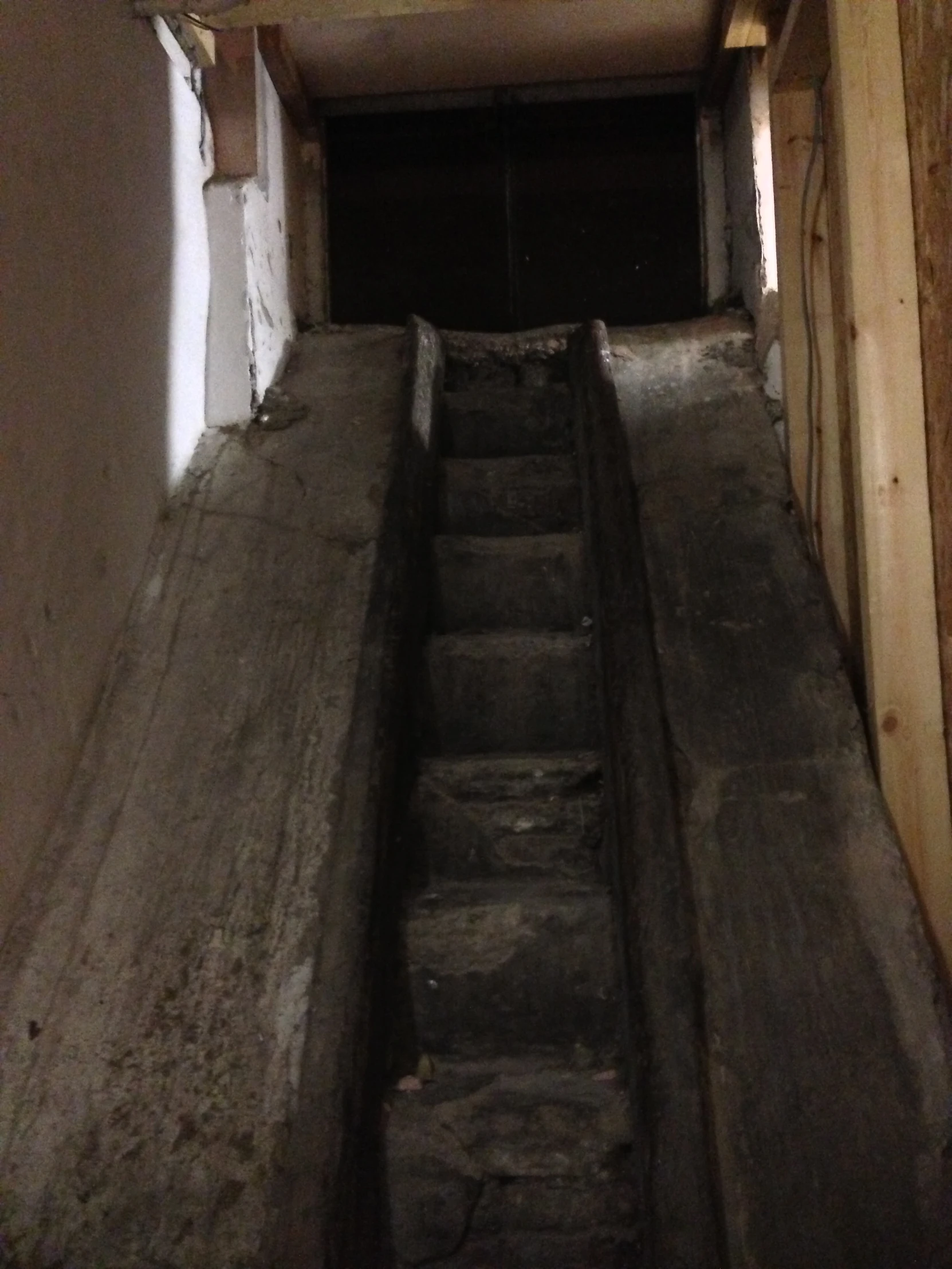 a set of stairs leading to an entrance of an unfinished home