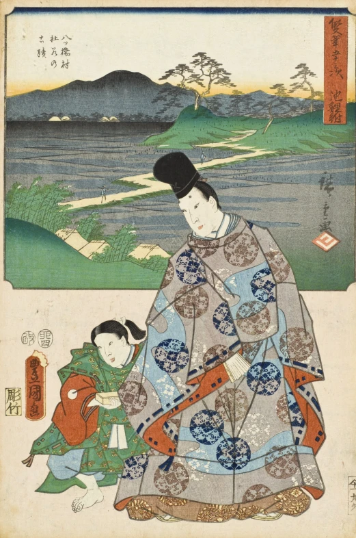 a japanese painting depicting the scene of two women