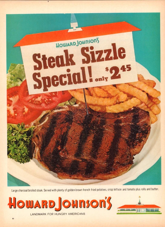a menu from howard's steak and onion on a plate