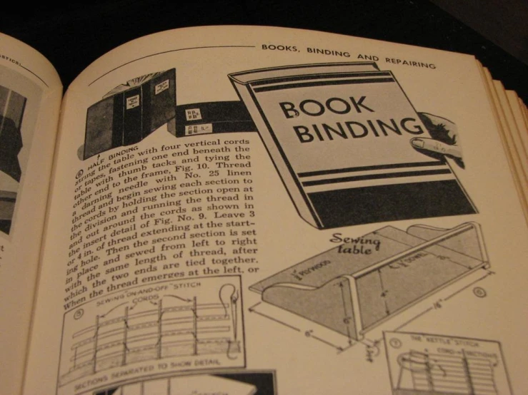 an open book with instructions on binding