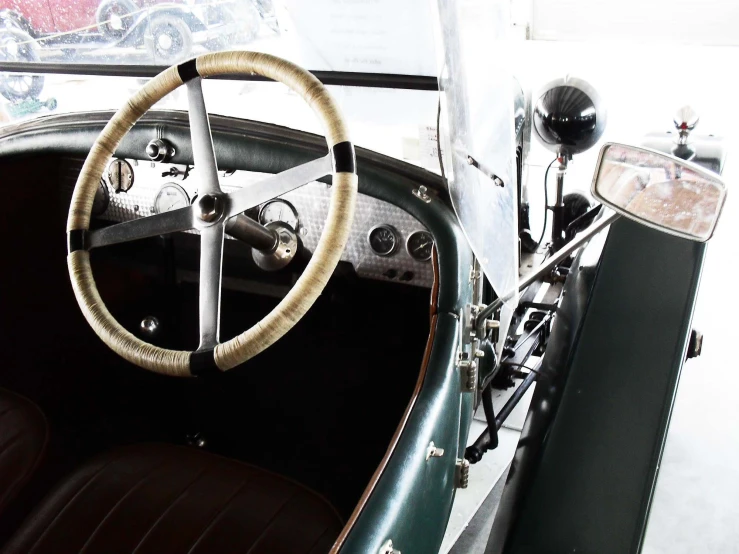 a view of the inside of an old car