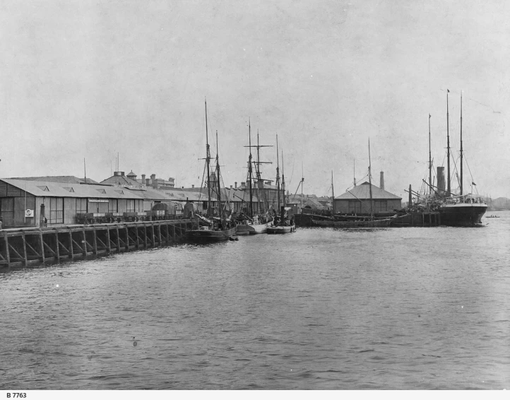 several large boats are moored at the dock