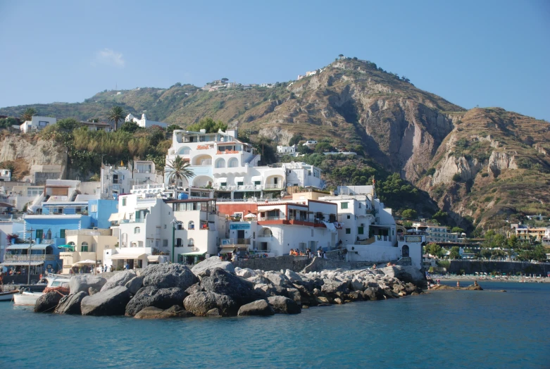 a town next to the water on top of a hill