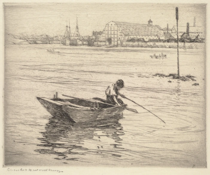 a person in a boat rowing across a river