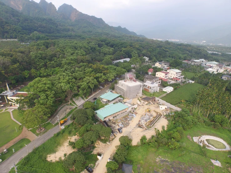 aerial view of an outdoor resort near the ocean