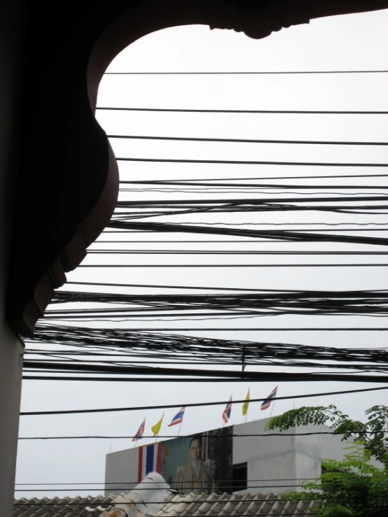 many electrical lines are above a building