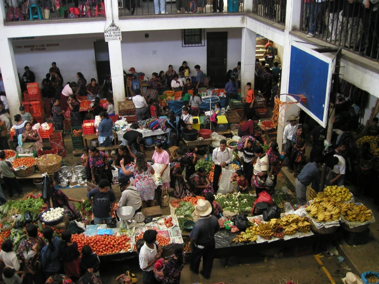 the view from above, of an indoor market