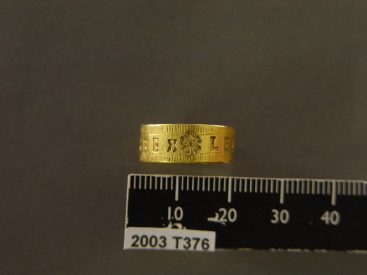 a gold wedding ring, on a measuring tape