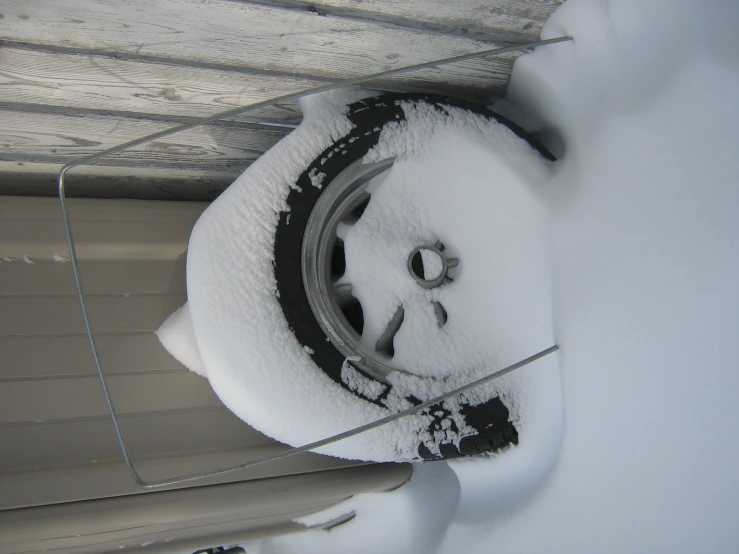 there is a bike tire in the snow