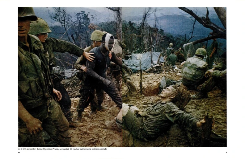 men in camouflage are on top of a hill