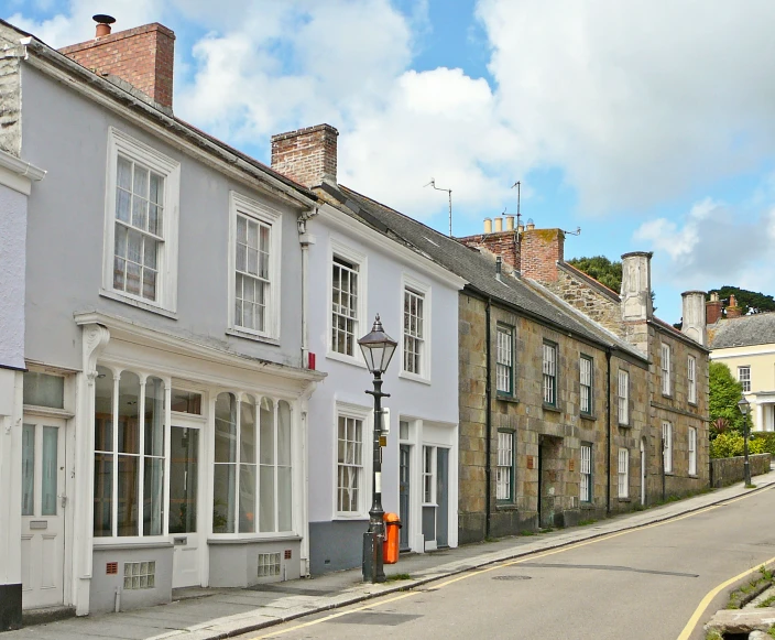 several buildings are shown along the street