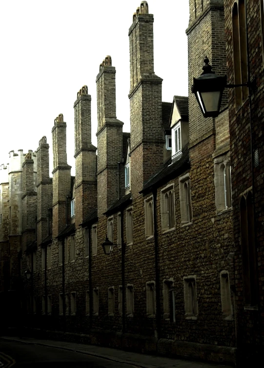 a row of buildings with clocks on them