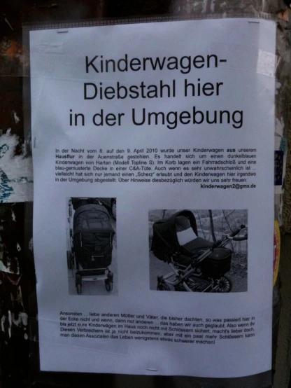 a sign showing information about the kinderwagen