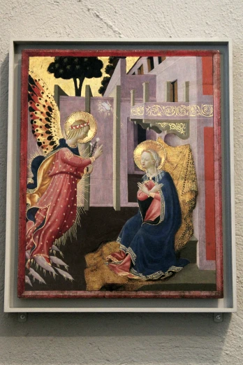 an icon depicts mary in the midst of a kneeling angel