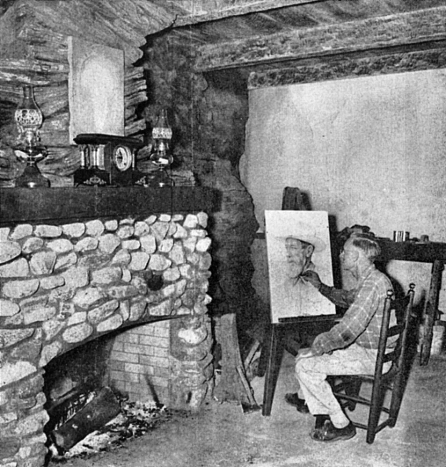 an older woman painting in a small room