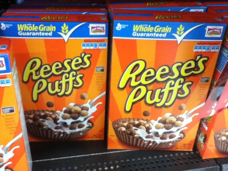 reese's puffs in their packaging sitting on a shelf