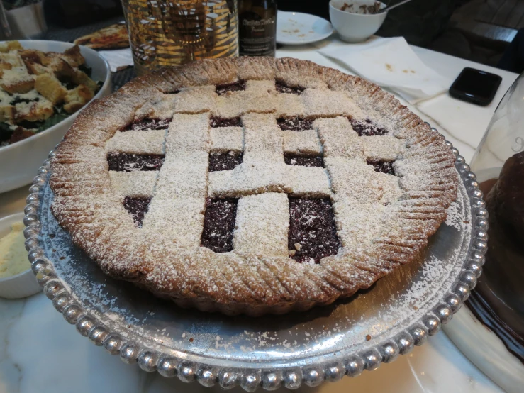 a pie with a square pattern on it