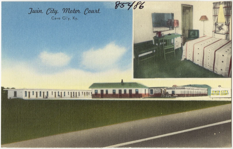 an old postcard shows the inside of a el suite and bathroom