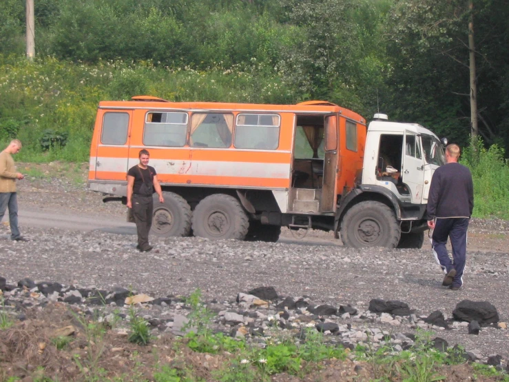 the truck is parked on the side of the road