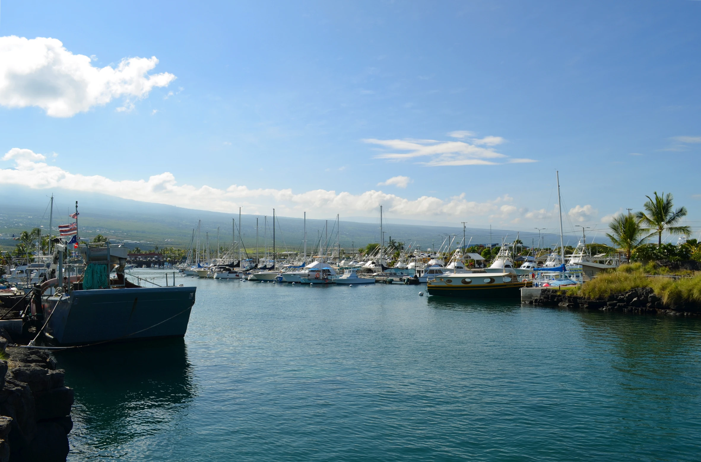 a harbor full of boats in the water