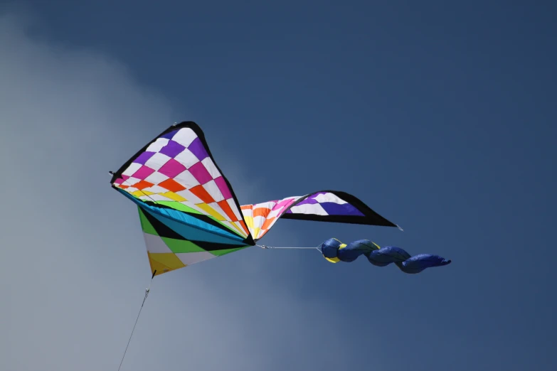 a colorful kite is flying in the sky