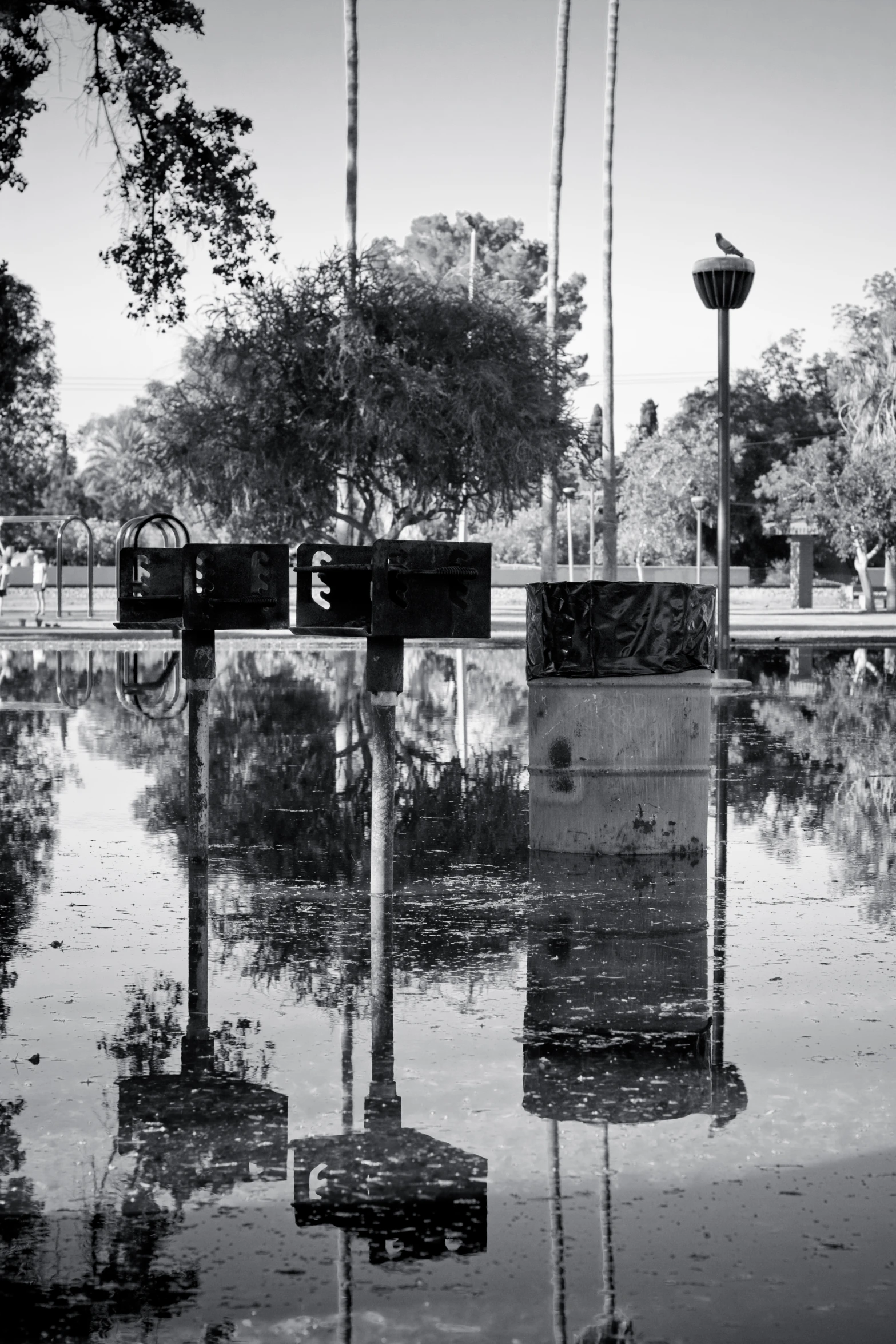 a number of water tanks on the water