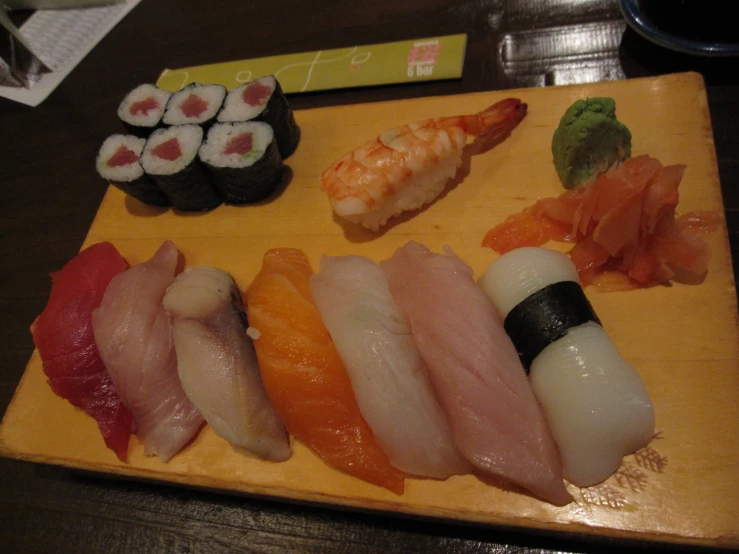 a plate of assorted sushi and rolls