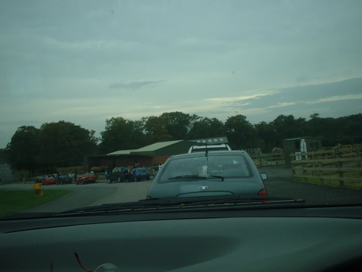 a po taken from inside a car of an outside town area