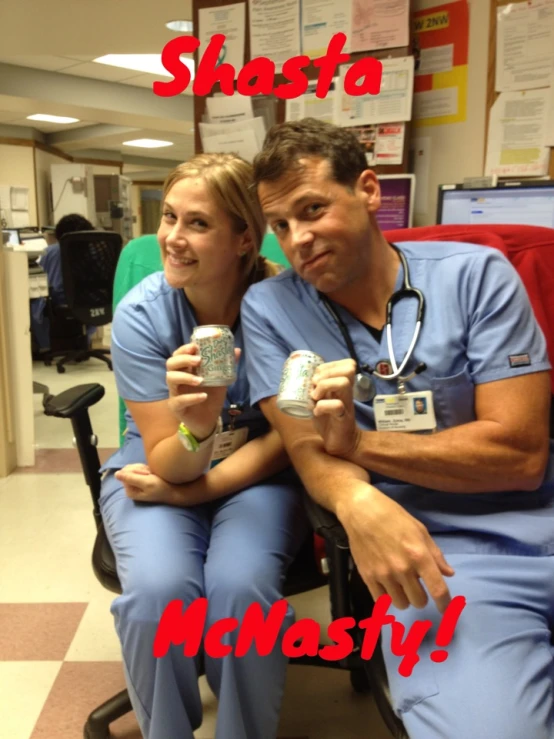 two people that are in the hospital with cups