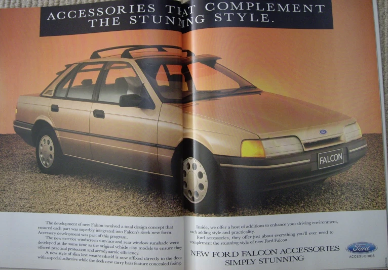 an advertit for ford motor group shows a tan car