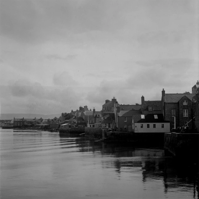 several buildings along the edge of water
