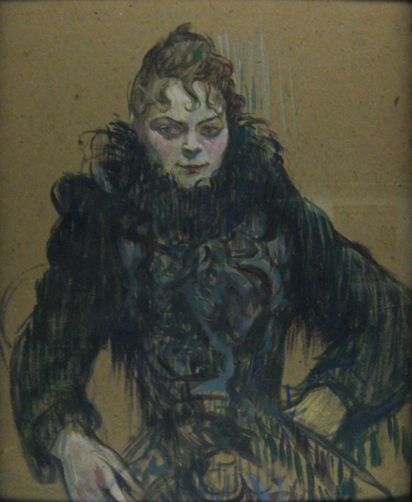 a drawing shows a young woman wearing a black cloak