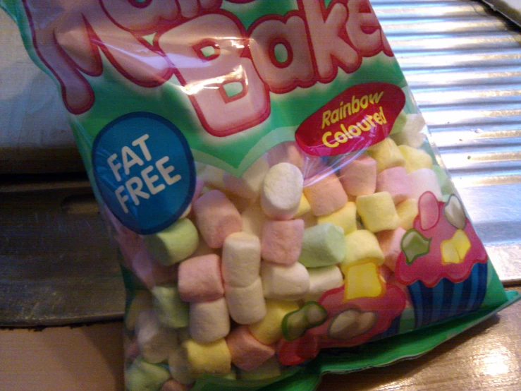 a bag full of sugary treats sits on a table