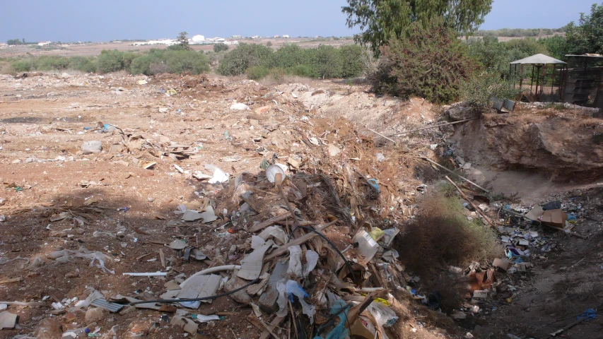 a pile of trash sitting in a open area