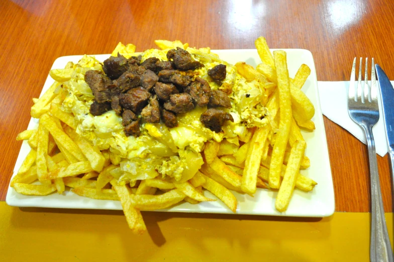 food sitting on a plate next to a fork