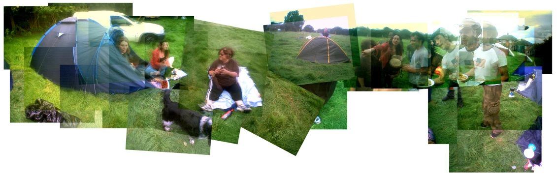 multiple pictures of people sitting in the grass