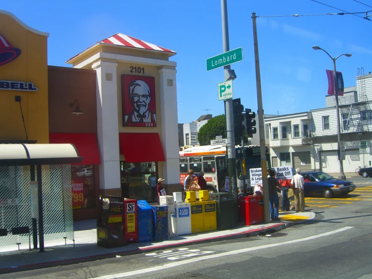 a grocery store on a busy city street