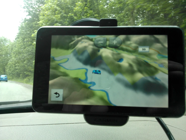 the gps has a view of a road