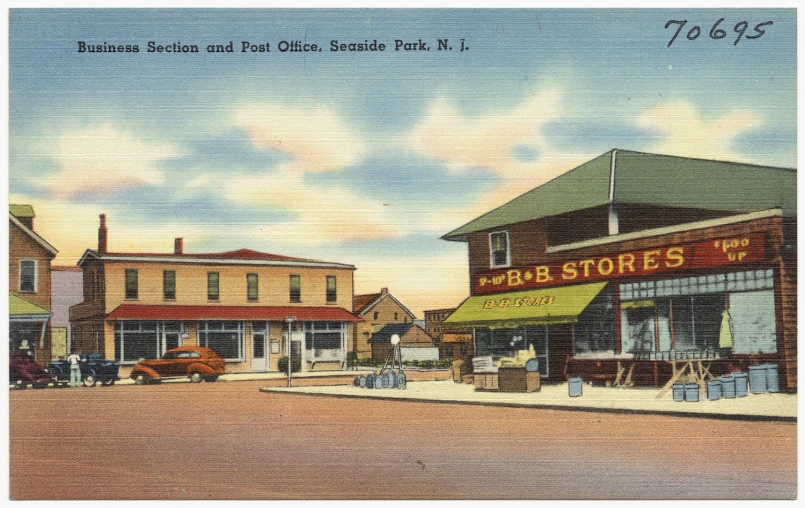 the view of an old town in a postcard