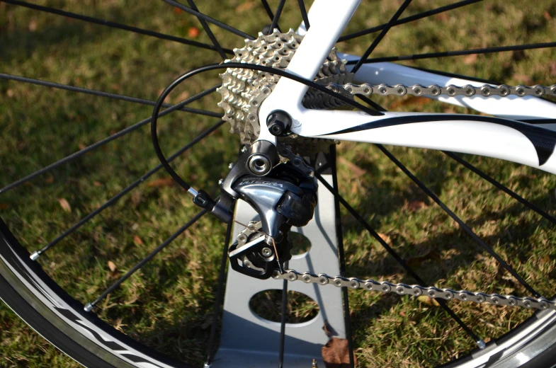 a bike front end with a bicycle's chain on the end